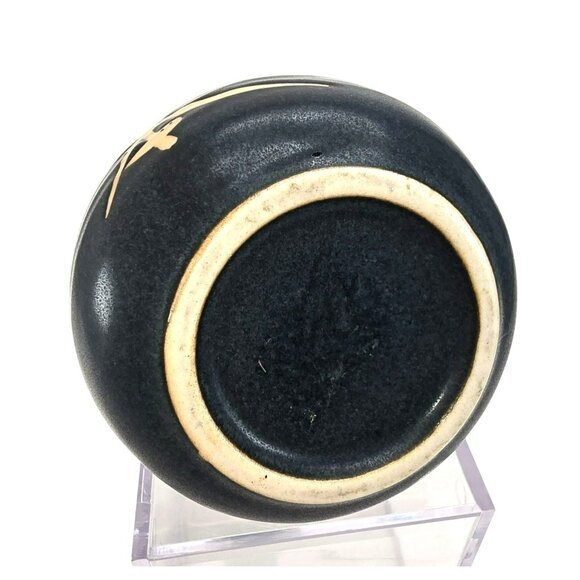 Japanese Ceramic Vase Sake Jar Calligraphy Black & Green Handcrafted Decor JE332 - Picture 6 of 8